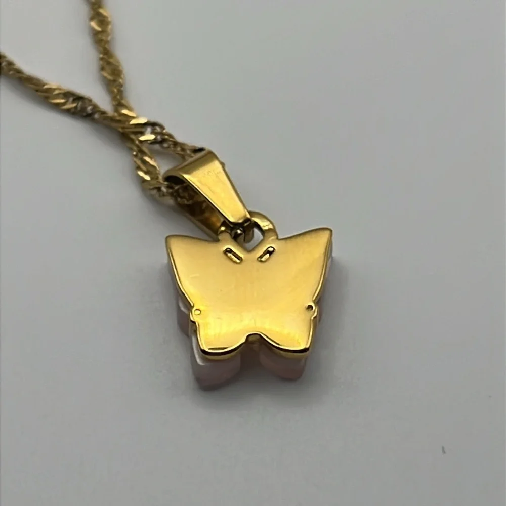 NWT 18KP Gold & Pink Butterfly Pendant, with gold tone Singapore chain, necklace - Picture 3 of 3